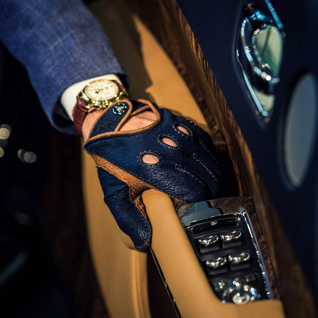 Blu Notte Blue Classic Leather Driving Gloves