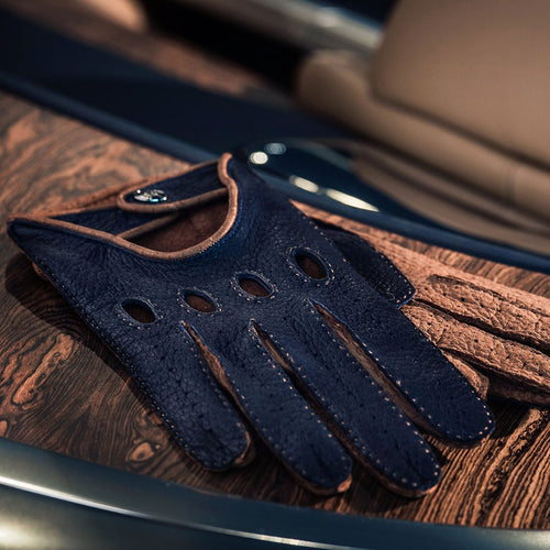 Blu Notte Blue Classic Leather Driving Gloves